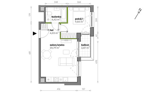 Plan 2 pok. 39m²