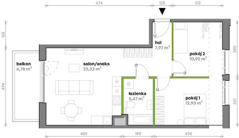 Plan 3 pok. 61m²
