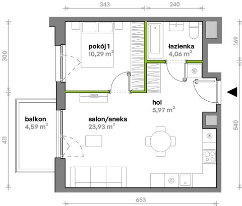 Plan 2 pok. 44m²