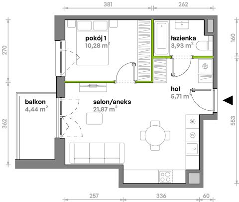 Plan 2 pok. 42m²