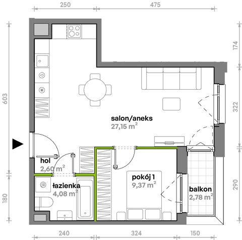Plan 2 pok. 43m²