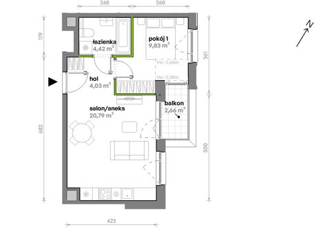 Plan 2 pok. 39m²