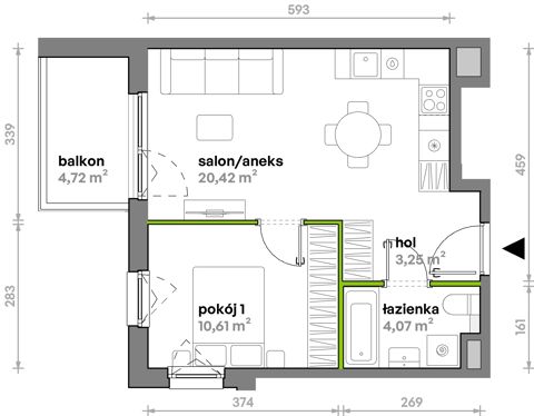Plan 2 pok. 38m²