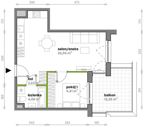 Plan 2 pok. 43m²