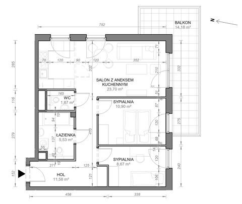 Plan 3 pok. 62m²