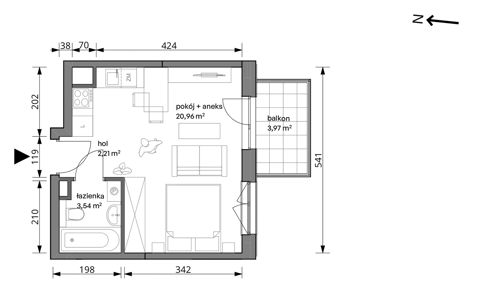 Plan 1 pok. 27m²