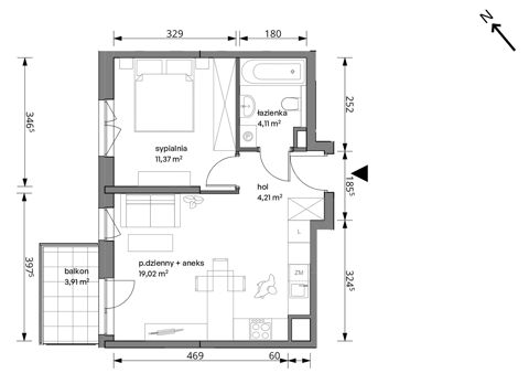 Plan 2 pok. 39m²