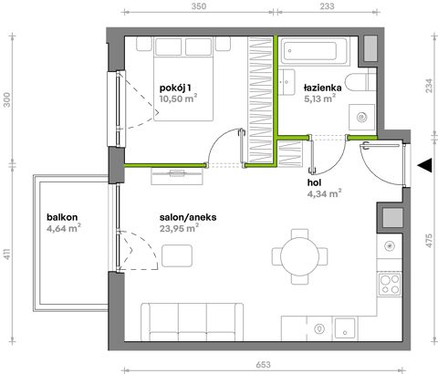 Plan 2 pok. 44m²