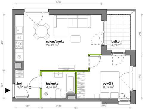 Plan 2 pok. 44m²