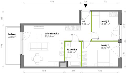Plan 3 pok. 61m²