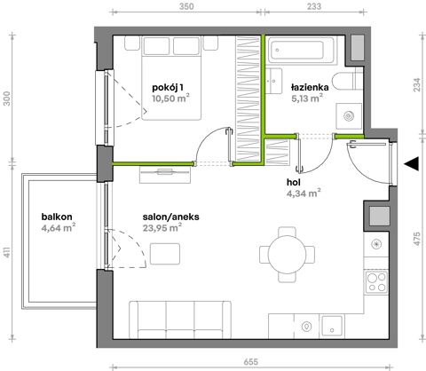 Plan 2 pok. 44m²