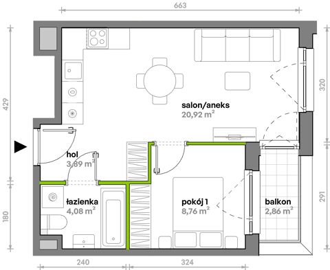 Plan 2 pok. 38m²