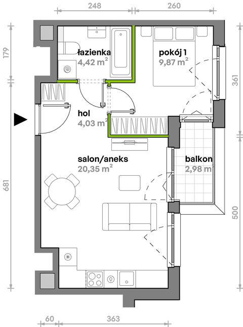 Plan 2 pok. 39m²