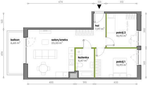 Plan 3 pok. 61m²