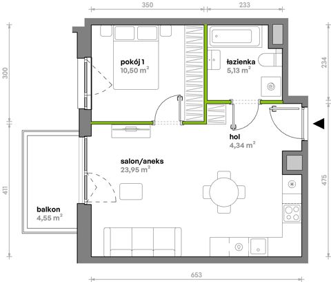 Plan 2 pok. 44m²