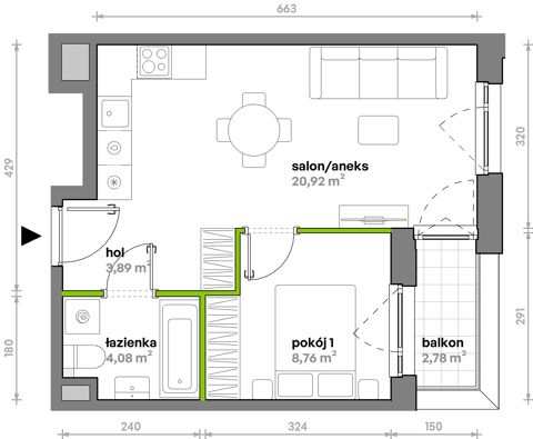 Plan 2 pok. 38m²