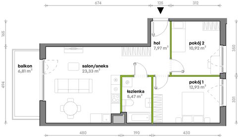 Plan 3 pok. 61m²