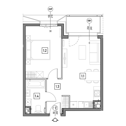 Plan 2 pok. 42m²