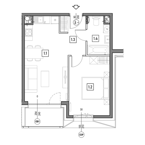 Plan 2 pok. 43m²