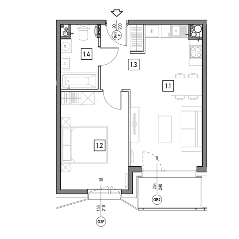 Plan 2 pok. 43m²