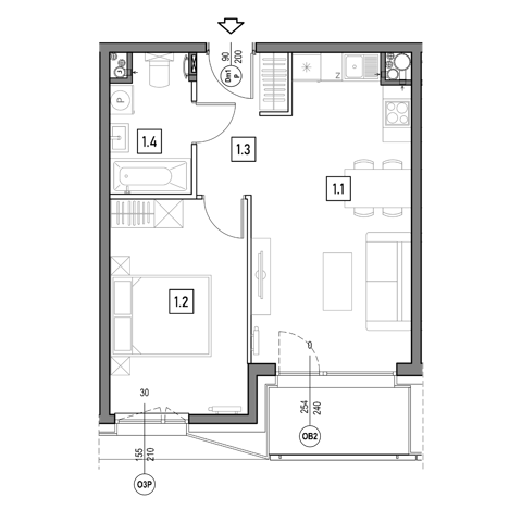 Plan 2 pok. 42m²