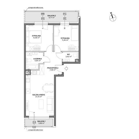 Plan 3 pok. 61m²