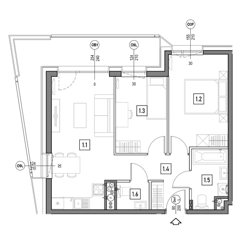 Plan 3 pok. 55m²