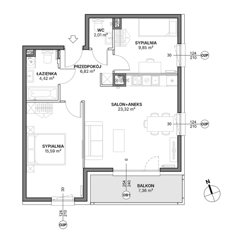 Plan 3 pok. 62m²
