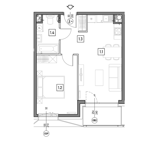 Plan 2 pok. 43m²