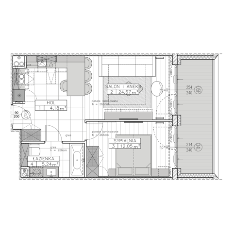 Plan 2 pok. 46m²