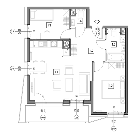 Plan 3 pok. 64m²