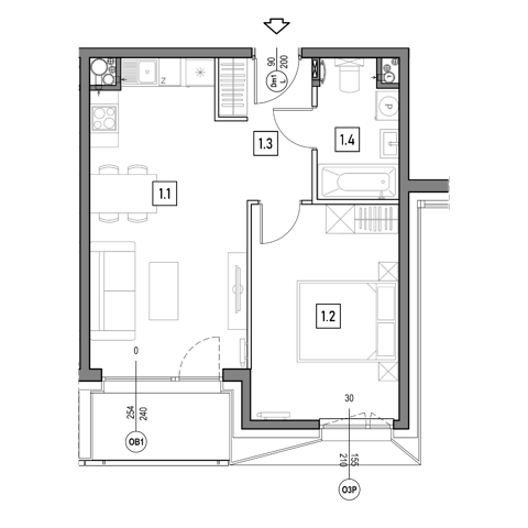 Plan 2 pok. 43m²