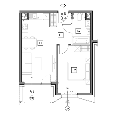 Plan 2 pok. 43m²