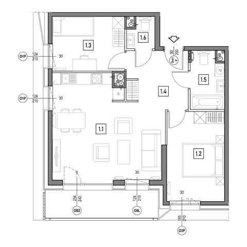 Plan 3 pok. 64m²