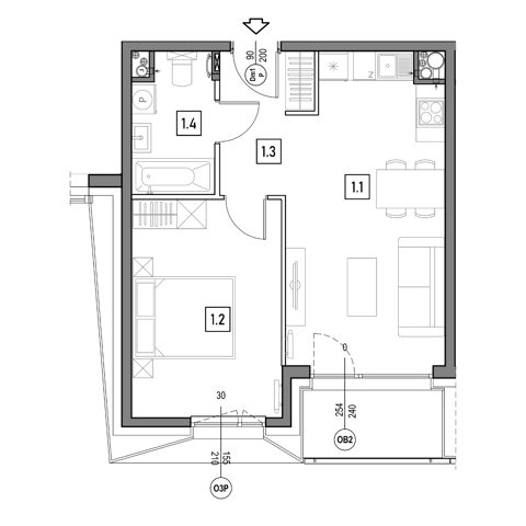 Plan 2 pok. 43m²