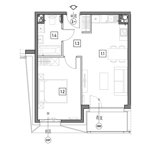 Plan 2 pok. 43m²