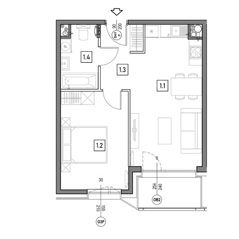 Plan 2 pok. 43m²
