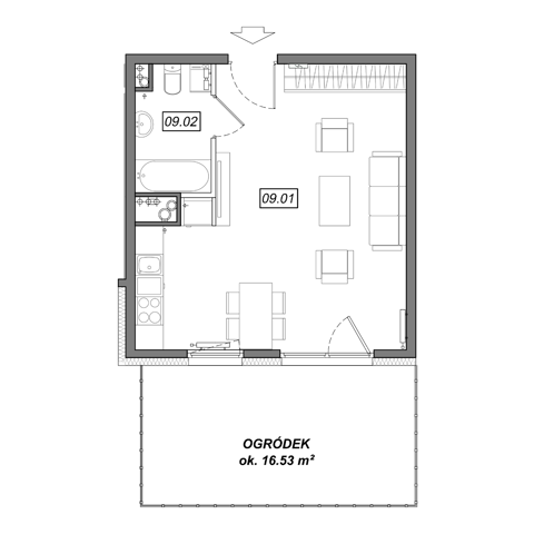 Plan 1 pok. 33m²