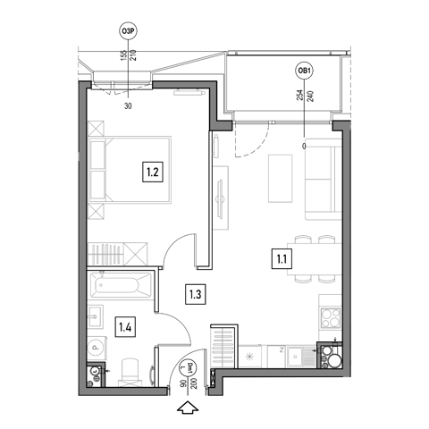 Plan 2 pok. 42m²