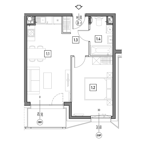 Plan 2 pok. 43m²