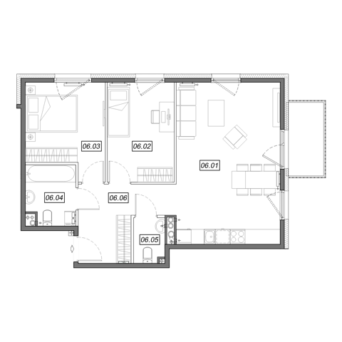 Plan 3 pok. 65m²