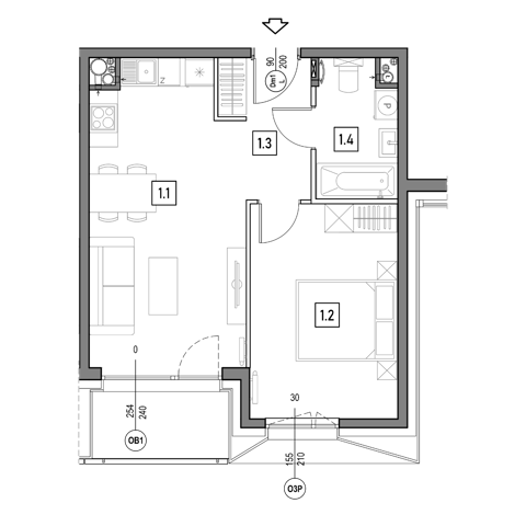 Plan 2 pok. 43m²