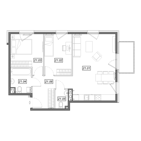 Plan 3 pok. 65m²