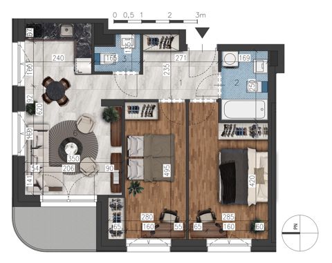 Plan 3 pok. 56m²