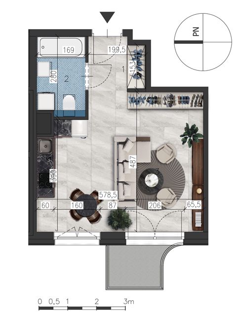 Plan 1 pok. 34m²