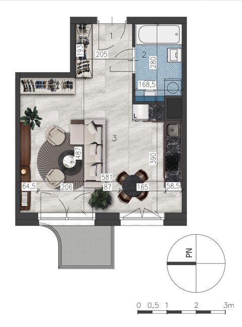 Plan 1 pok. 34m²