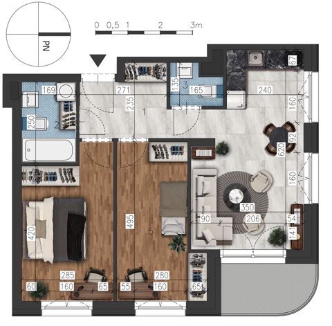 Plan 3 pok. 56m²