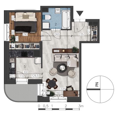 Plan 2 pok. 44m²