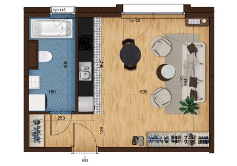 Plan 1 pok. 34m²