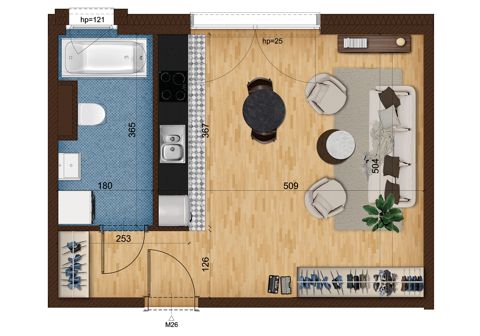 Plan 1 pok. 34m²